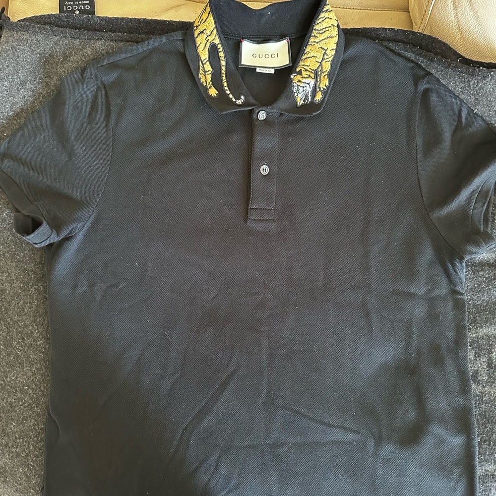 Gucci Black Polo Shirt with Tiger Collar